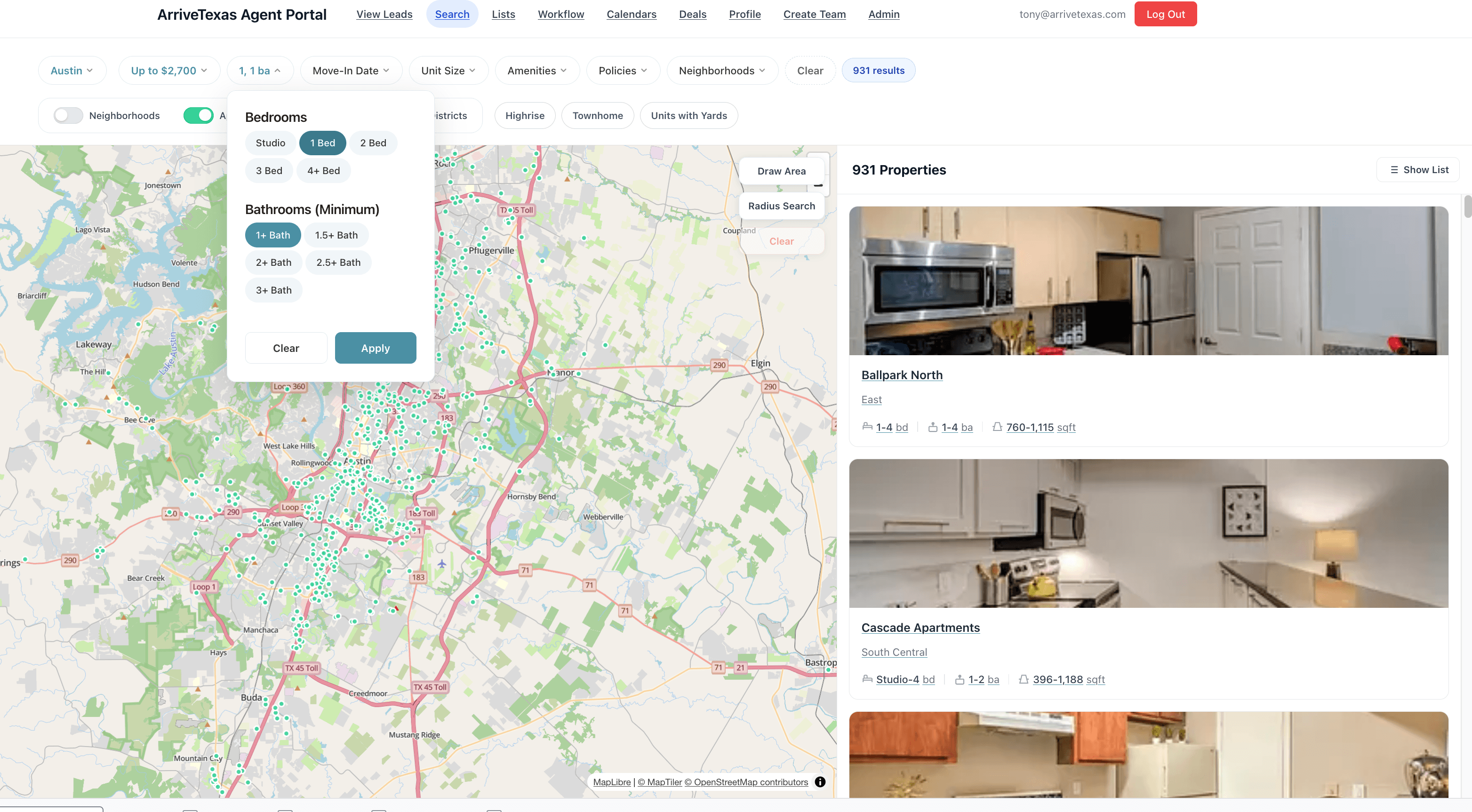 Agent portal property search with map