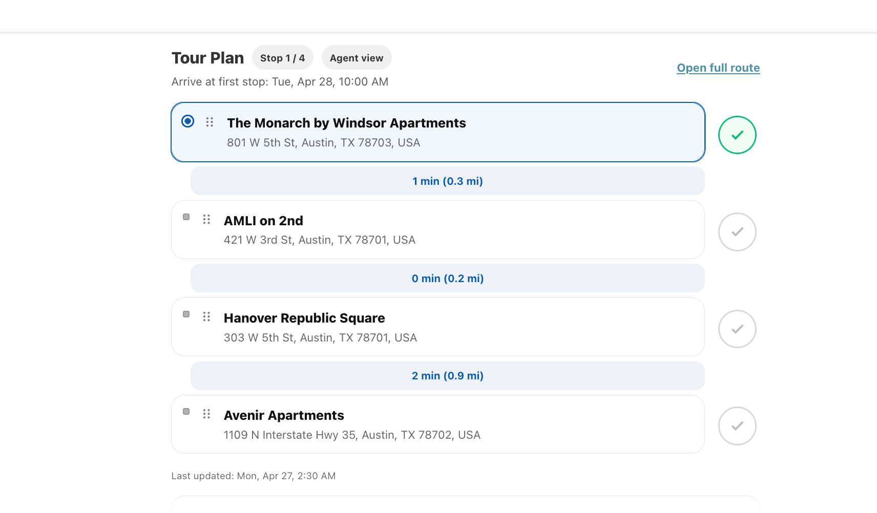 Agent tour planner view